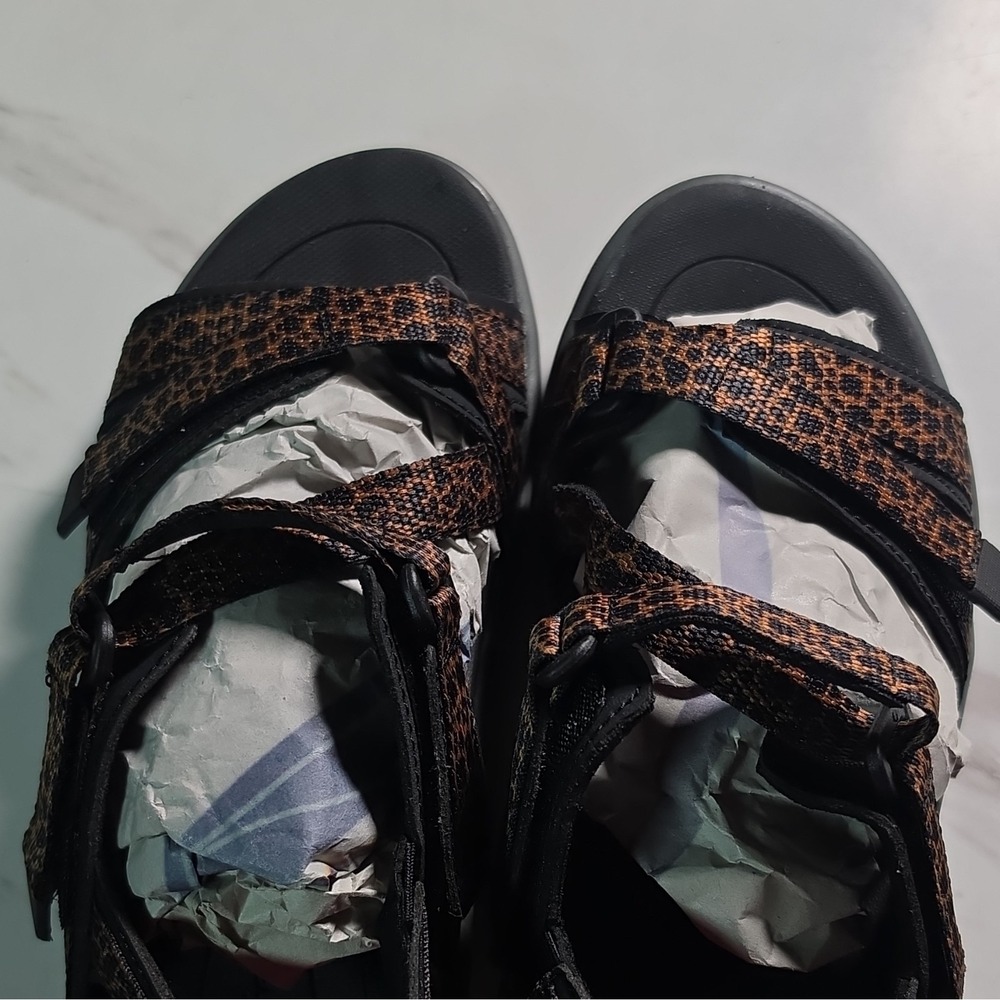 Orthofeet Women's Black/Brown Animal Print Leather Strappy Sandals US 4 Medium